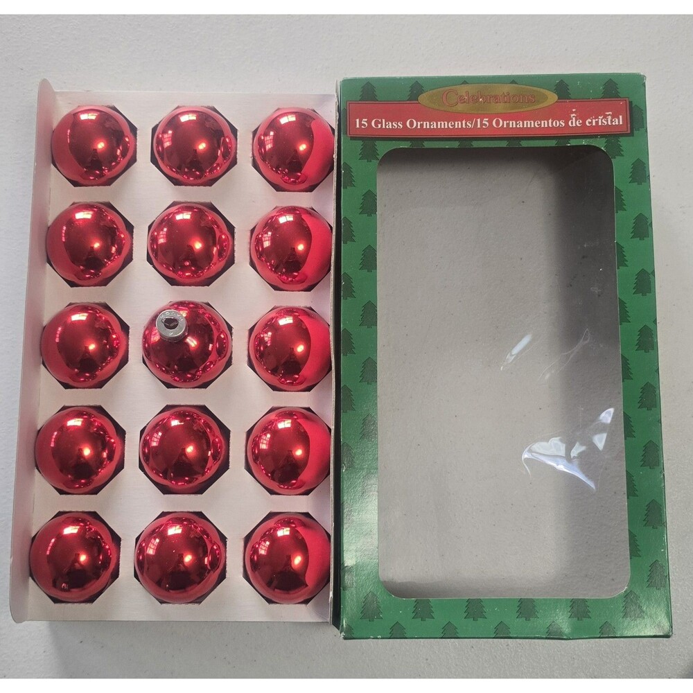 15 Rauch Shiny Red Mercury Glass Ball Christmas Ornaments USA 1.75"